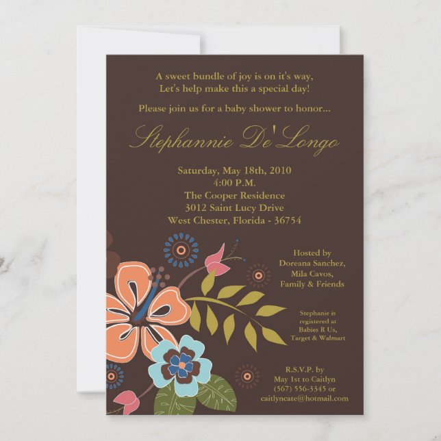5x7 TropicalHawaiian Flower Baby Shower Invitation (Front)