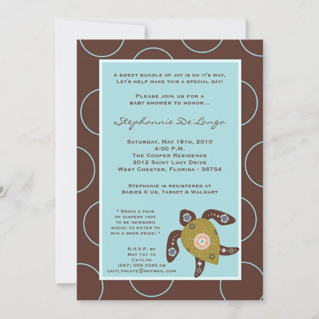 5x7 TropicalHawaiian Turtle Baby Shower Invitation (Front)
