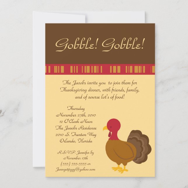 5x7 Turkey Food Thanksgiving Party Invitation (Front)