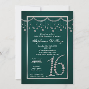 5x7 Turquoise Diamond Sweet 16 Birthday Invitation