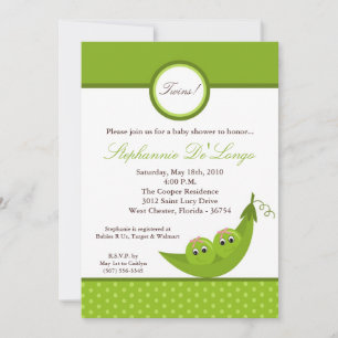 5x7 TWIN Girl Peas in Pod Baby Shower Invitation