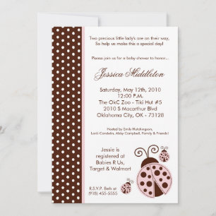 5x7 TWINS Lady Bug PolkaDot Baby Shower Invitation