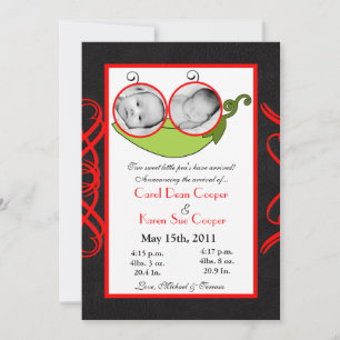 5x7 Twins Pea in a Pod PHOTO Birth Announcement