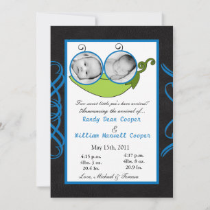 5x7 Twins Pea in a Pod PHOTO Birth Announcement