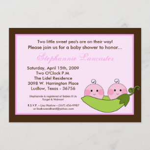 5x7 TWINS Sweet Pea in Pod Baby Shower Invitation