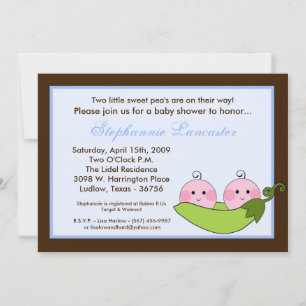5x7 TWINS Sweet Pea in Pod Baby Shower Invitation