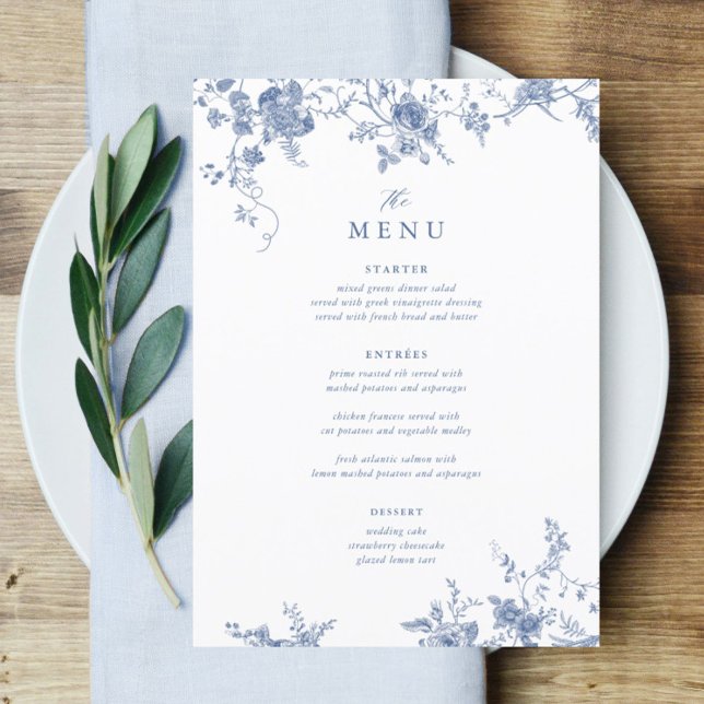 5x7" Victorian Blue Floral Wedding Table Menu (Creator Uploaded)