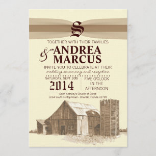 5x7 Vintage Country Barn Farm Wedding Invitation