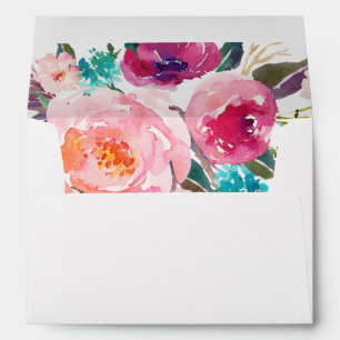 5x7 Watercolor Purple Pink Floral Liner Decor Envelopes