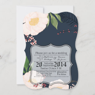 5x7 Wedding Invitation Baby Pink Cosmos on Navy
