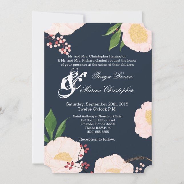 5x7 Wedding Invitation Baby Pink Cosmos on White (Front)