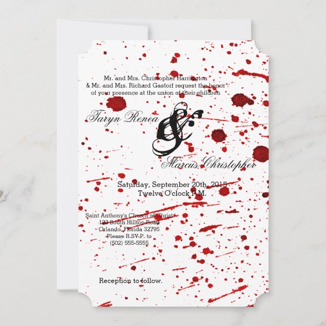 5x7 Wedding Invitation Blood Splatter Vampire Goth (Front)