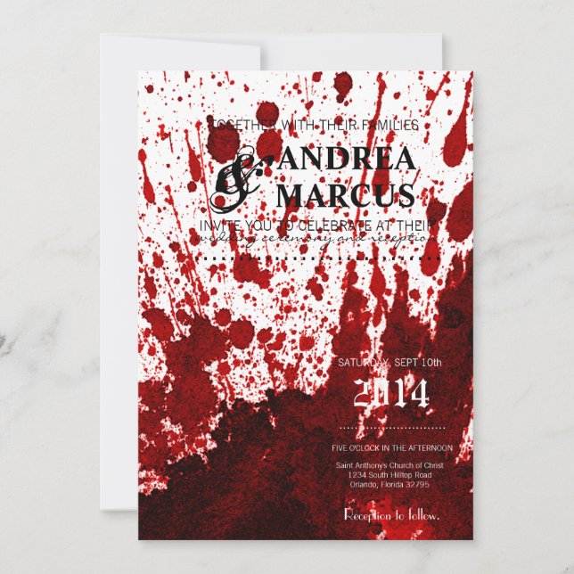 5x7 Wedding Invitation Blood Splatter Vampire Goth (Front)