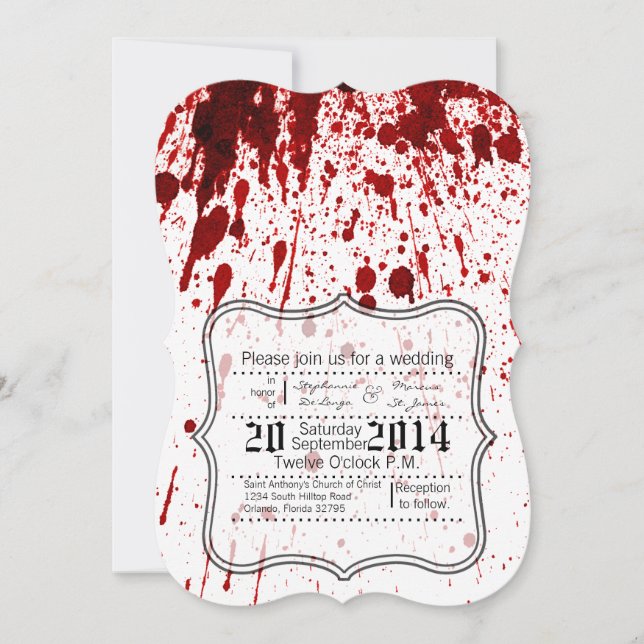 5x7 Wedding Invitation Blood Splatter Vampire Goth (Front)