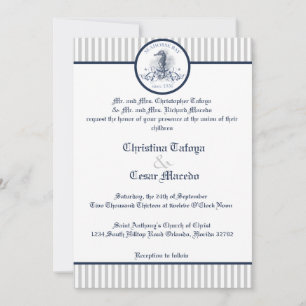 5x7 Wedding Invitation Blue Seahorse Blue Stripes