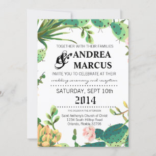 5x7 Wedding Invitation Bohemian Cactus Succulents