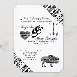 5x7 Wedding Invitation Boho Buffalo Tribal Pattern