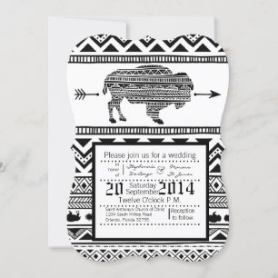 5x7 Wedding Invitation Boho Buffalo Tribal Pattern