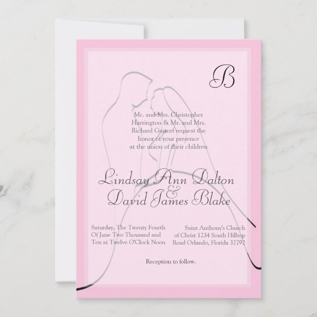 5x7 Wedding Invitation Bride & Groom Pink (Front)