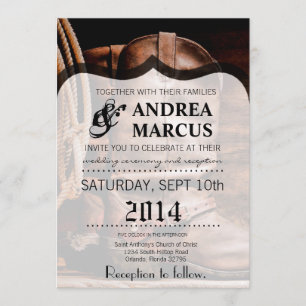 5x7 Wedding Invitation Cowboy Boots Barn Wood Rust
