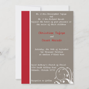 5x7 Wedding Invitation Crimson Red Grey bg White