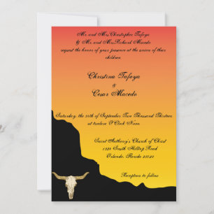 5x7 Wedding Invitation Desert Mountain Sunset Red