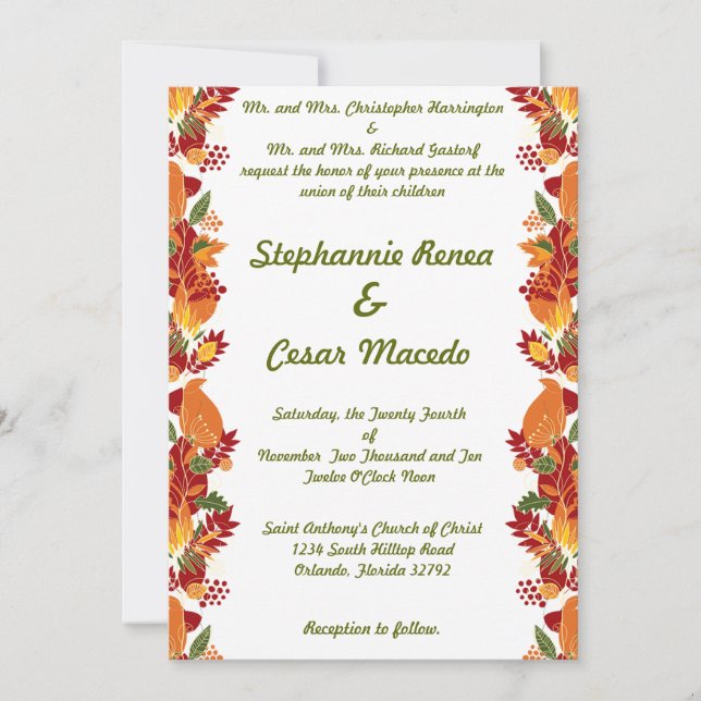 5x7 Wedding Invitation Fall Foliage Leaves Autumn (Front)