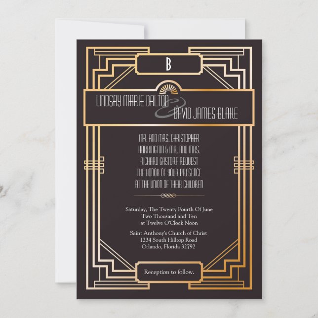 5x7 Wedding Invitation Gatsby Theme (Front)