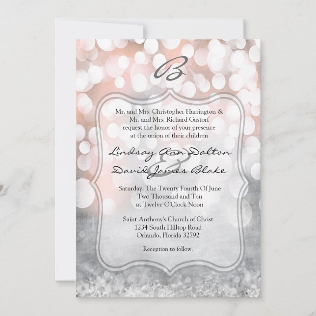 5x7 Wedding Invitation Glitz Pink Sparkles (Front)