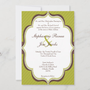 5x7 Wedding Invitation Green Brown Modern Stripe