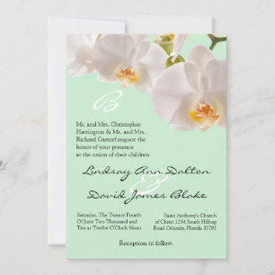 5x7 Wedding Invitation Green & Orchids