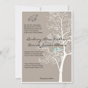 5x7 Wedding Invitation Grey Tree & Birds