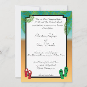 5x7 Wedding Invitation His/Hers Sandals On Beach