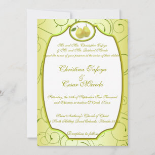 5x7 Wedding Invitation Lime Green Pear Swirls