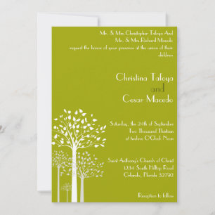 5x7 Wedding Invitation Modern Green/White Trees