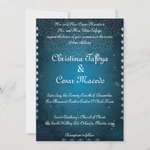 5x7 Wedding Invitation Moroccan Blue Indian India