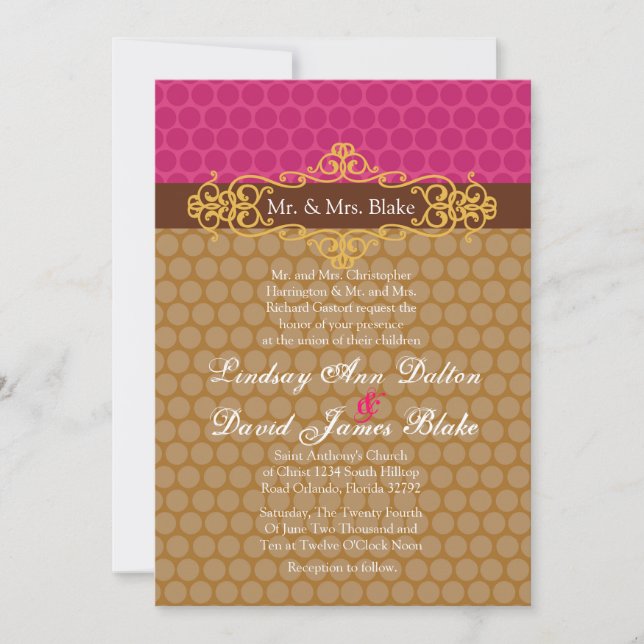 5x7 Wedding Invitation Moroccan Polka Dots (Front)