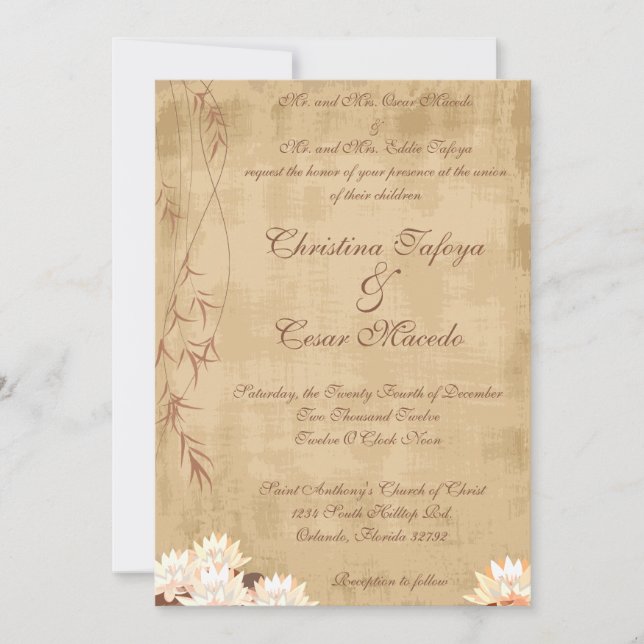 5x7 Wedding Invitation Oriental Flower Water Lilly (Front)