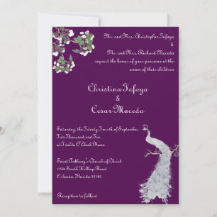 5x7 Wedding Invitation Peacock and Flower Branch