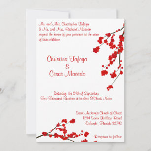 5x7 Wedding Invitation Red Cherry Blossom Branch