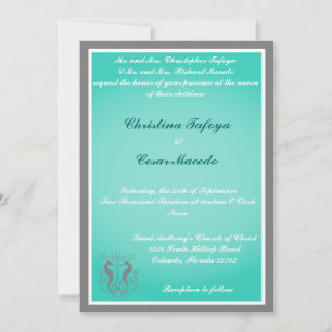 5x7 Wedding Invitation Seahorse Anchor Turquoise