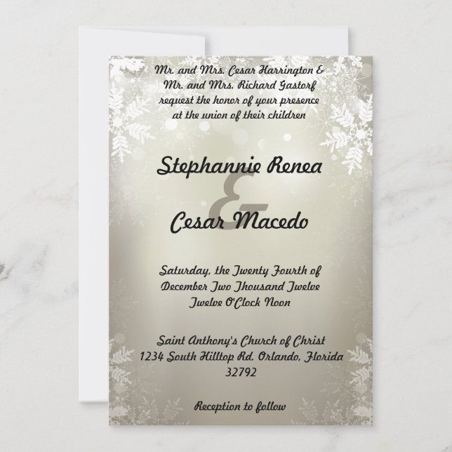 5x7 Wedding Invitation Silver Christmas Blur Light (Front)