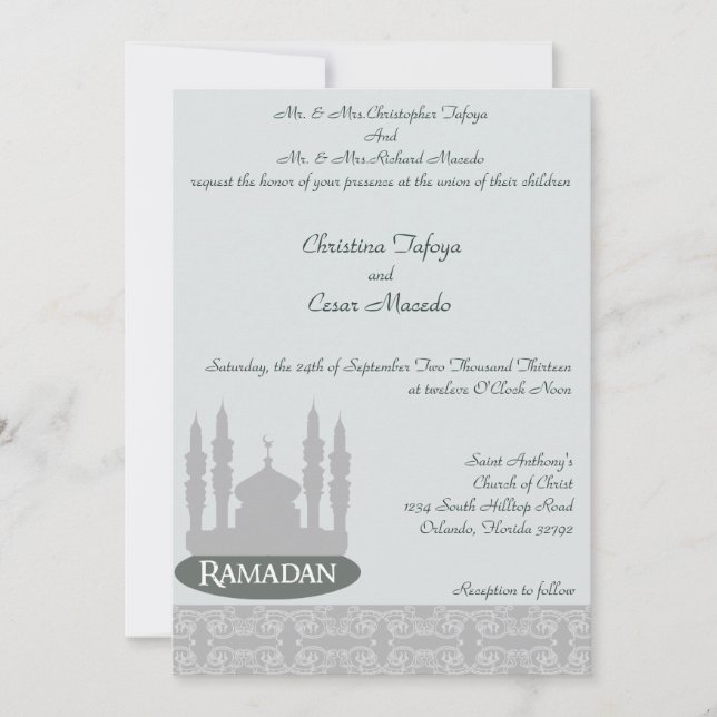 5x7 Wedding Invitation Soft Blue Islamic Ramadan (Front)
