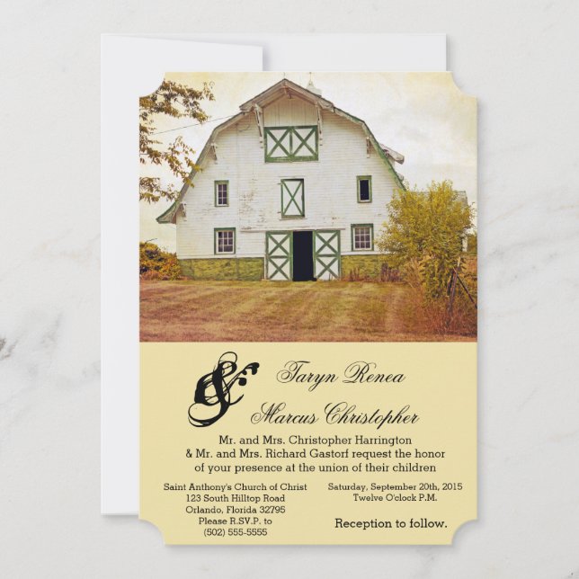 5x7 Wedding Invitation Sunset Barn Country Rustic (Front)