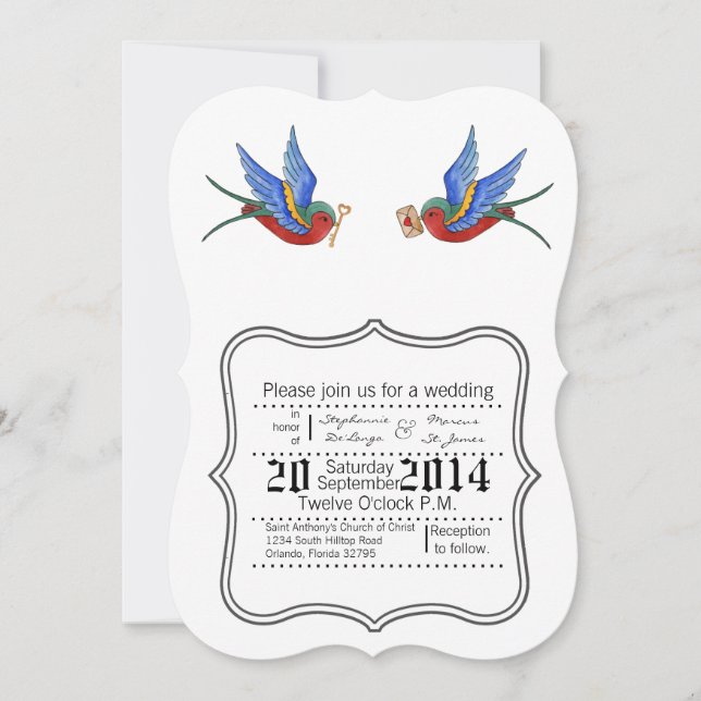 5x7 Wedding Invitation Traditional Bird Tattoo Spa (Front)