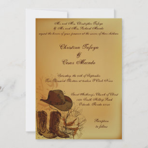 5x7 Wedding Invitation Western Cowgirl Hat/Boots B
