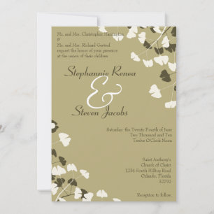 5x7 Wedding Invitation White Ginkgo Leaves Spring
