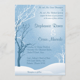5x7 Wedding Invitation Winter Blue Snow Tree
