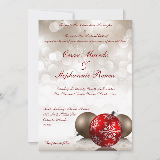 5x7 Wedding Invitation Winter Christmas Ornaments (Front)