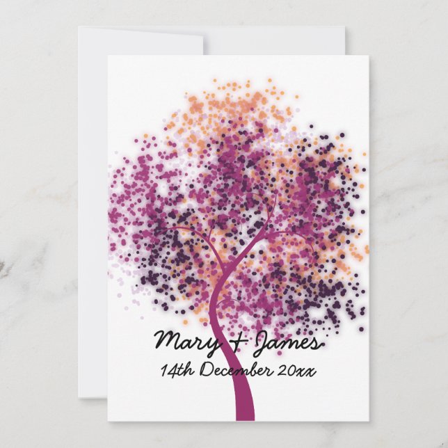 5x7 Wedding "Save The Date" Purple Tree Modern Invitation (Front)